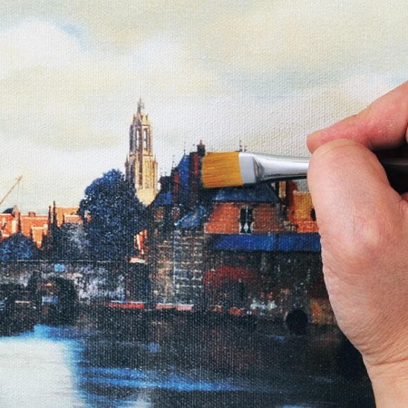 フェルメール 「デルフトの眺望」 複製画　ラピスラズリを着彩して仕上げられます