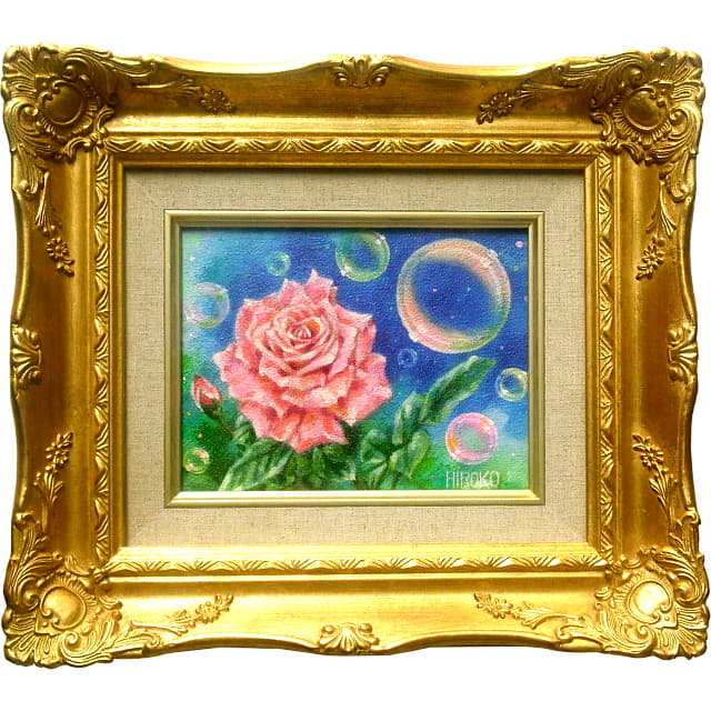 もりやひろこ 油彩 バラの花の絵 小さい油絵