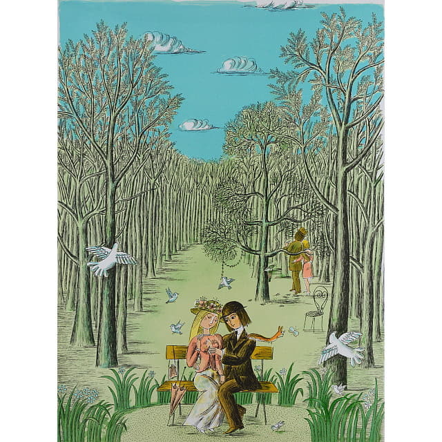 レイモン・ペイネ「恋のベンチ」リトグラフ 直筆サイン入り｜絵画販売
