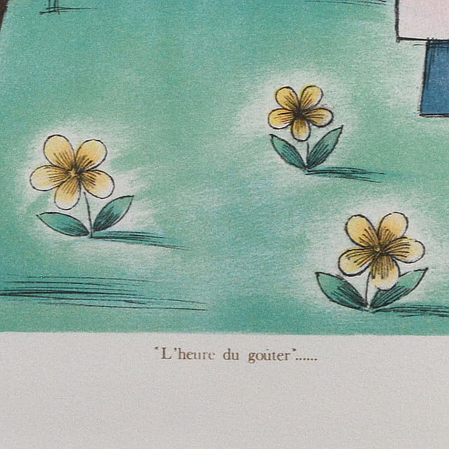 レイモン・ペイネ「おやつの時間」直筆サイン入りリトグラフ 画面下部に記されたフランス語のレジャンド